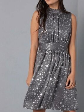 ModCloth Metallic Silver Star Mock Neck Dress Size S